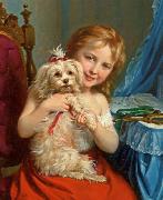 Fritz Zuber-Buhler Young Girl with Bichon Frise oil painting